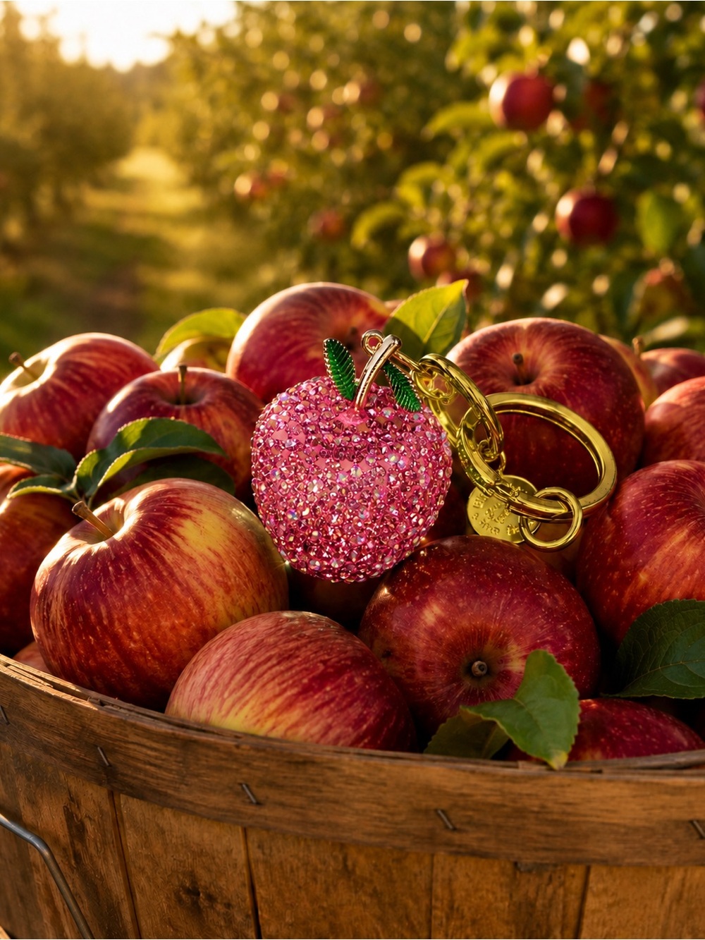 Sparkling Pink Apple Bag Charm with Gold Hardware - Pink Lady!